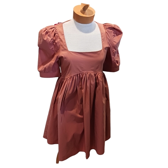 Size Small En Saison Baby Doll Women’s Dress Copper Puff Sleeve Poplin Prairie - Picture 1 of 8